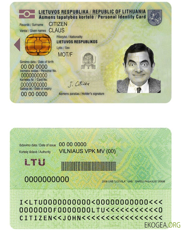 Carte d'identité Lituanie template Carte d'identité Lituanie template